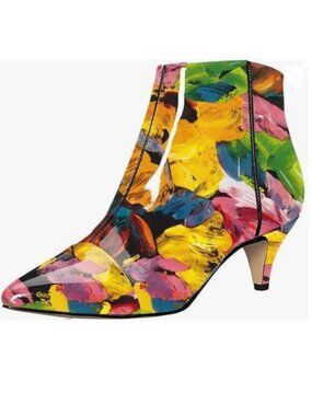 XYD Yellow Kitten Heel Ankle Boots Pointed Toe Side Zipper Prom Party Shoes